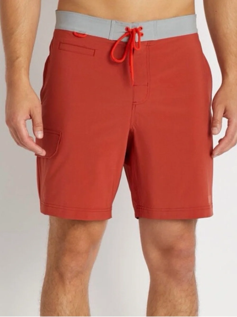Duluth Trading Mens DuluthFlex Bull Moose 9” Board Shorts Orange Rust Gray Sz 34
